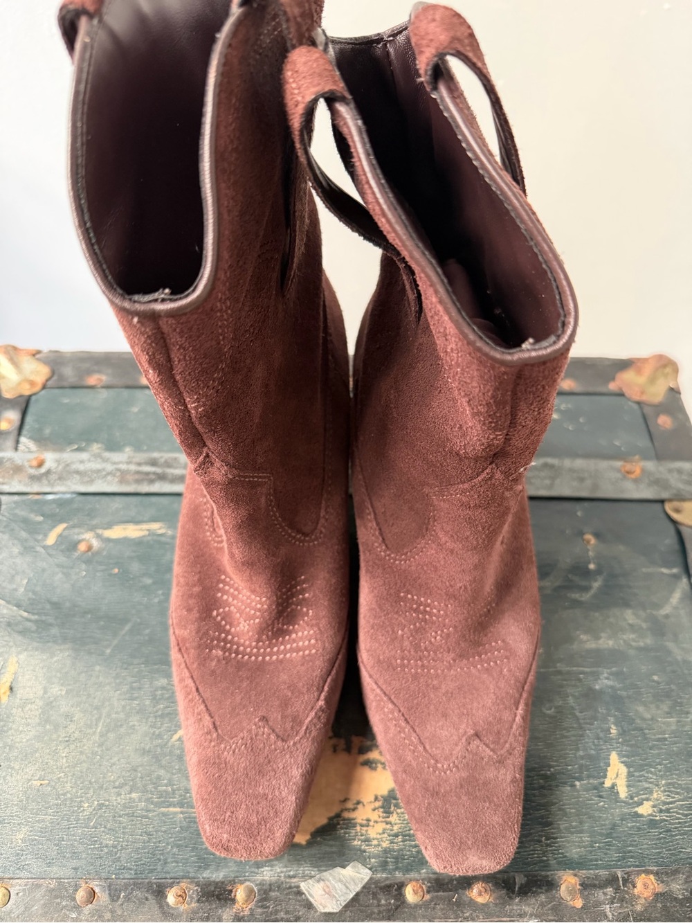 SCHUTZ Brown purple Suede Western Ankle Boots with Mid Heel - Picture 3 of 10